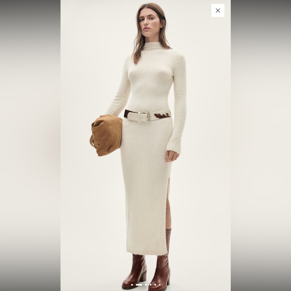Mango Cream Long Sleeve Knit Dress